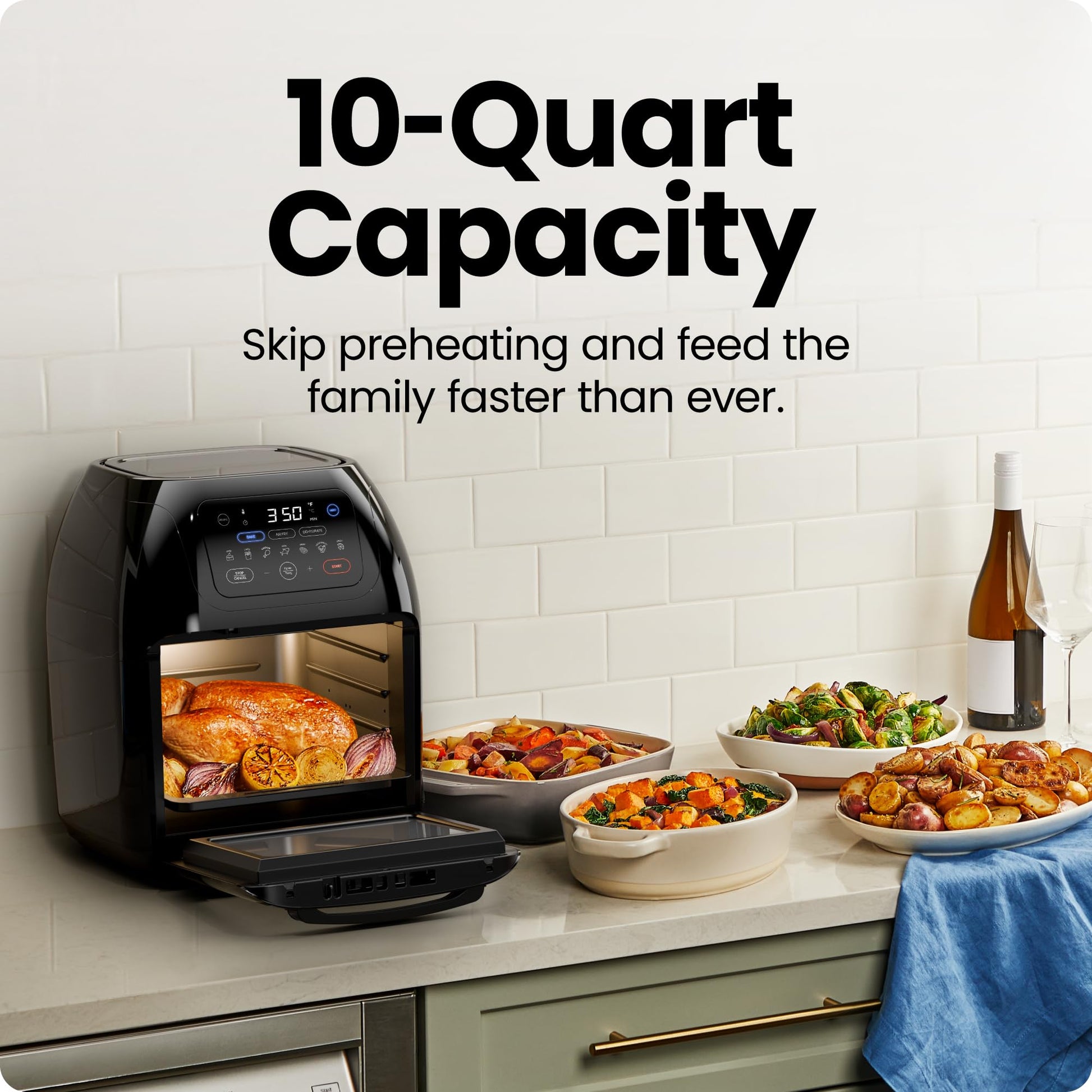 CHEFMAN Multifunctional Digital AirFryer+ Rotisserie,Dehydrator, Convection Oven17 Touch Screen Presets Fry,Roast,Dehydrate, Bake, XL 10L Family Size,Auto Shutoff,Large Easy-View Window Black,10 Quart Chefman