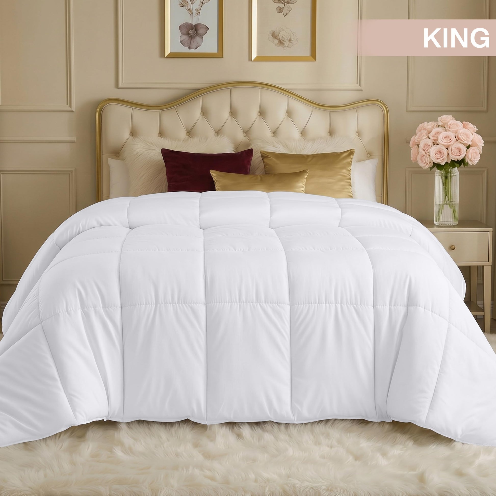 Utopia Bedding Comforters King Size, All Season Duvet Insert, Down Alternative Box Stitched Bed Comforter with Corner Tabs, Machine Washable (White)