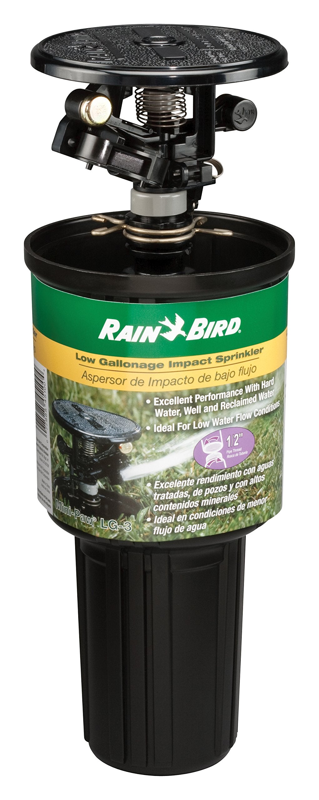Rain Bird LG-3 Low Gallonage Pop-up Impact Lawn Sprinkler, Adjustable 20° - 360° Pattern, 26' - 41' Spray Distance Rain Bird