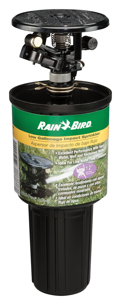 Rain Bird LG-3 Low Gallonage Pop-up Impact Lawn Sprinkler, Adjustable 20° - 360° Pattern, 26' - 41' Spray Distance Rain Bird