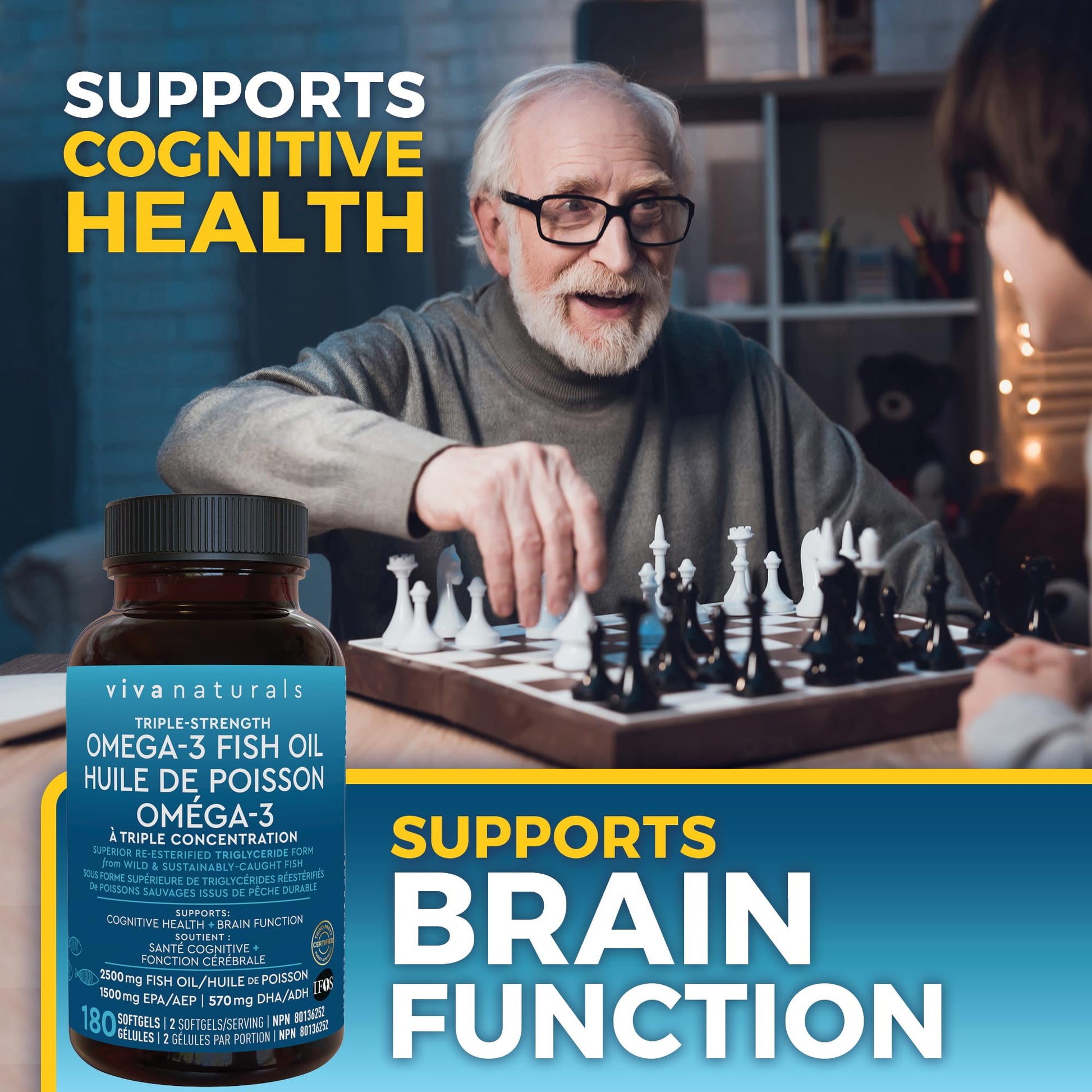 Omega 3 Fish Oil Supplements – 2500 mg High Potency Fish Oil with 1500 mg EPA & 570 mg DHA Omega 3 Fatty Acids in rTG Form for Better Absorption, No Fishy Aftertaste, IFOS Certified, 180 Softgels