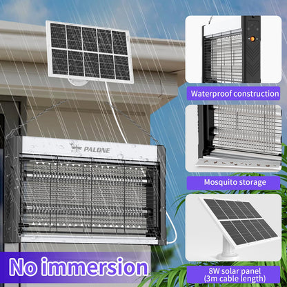 PALONE Solar Bug Zapper, 4000V Electric Bug Zapper with 8W Solar Panel, Rechargeable Bug Zapper with LED Light, Fly Zapper with Fireproof Waterproof, Indoor Outdoor Zapper for Kitchen,Camping,Patio