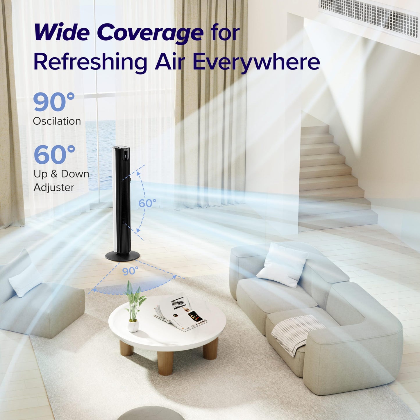 Levoit Smart 42 Inch Tower Fan for Bedroom, 26ft/s Standing Bladeless Fan, Quiet 25dB, 90° Oscillation, Brushless DC Motor, 12 Speeds, 4 Modes, 24H Timer with APP, Works with Alexa