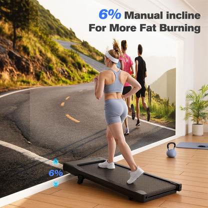 Lacuffy Walking Pad with 6% Incline, No-Assembly Under Desk Treadmill, 2.5 HP Quiet Motor, APP & Remote Control, LED Display, 305 lbs Capacity for Home/Office