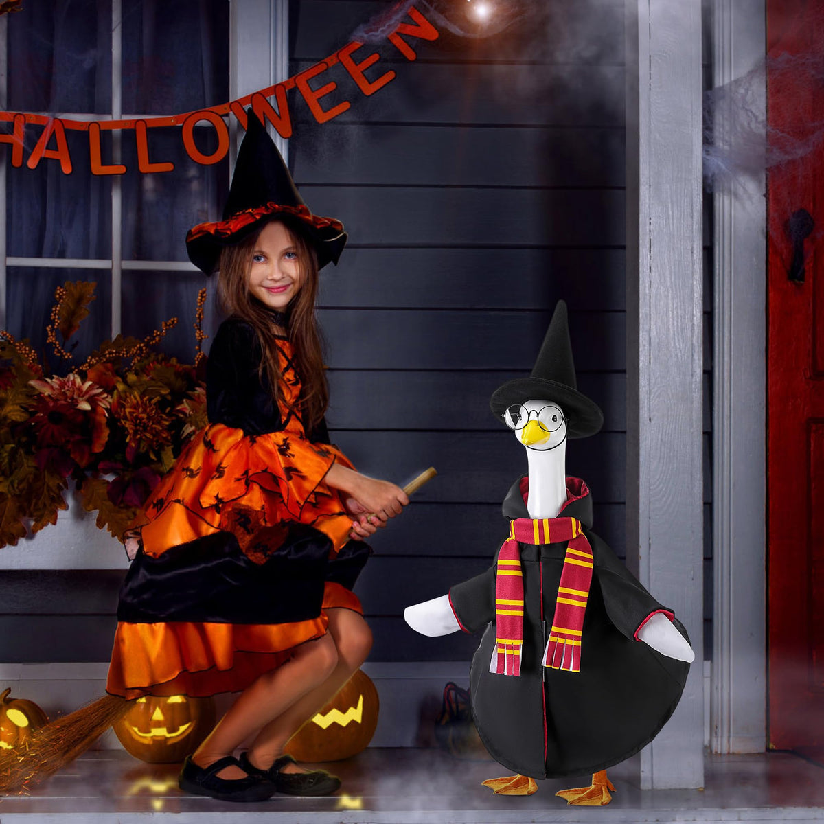 4Pcs Christmas Wizard Goose Outfits, Lawn Porch Goose Statue Wizard Costume 🍁 All In One Marketplace Canada