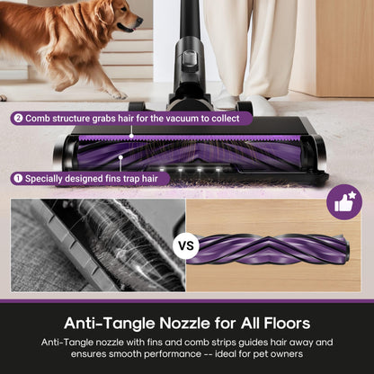 Eureka Cordless Vacuum Cleaner Powerful for Hard Floor and Pet Hair, Lightweight Portable Convenient Cordless Stick and Handheld Vacuum LED Headlight, Black, ReactiClean NEC440BK w/Anti-Tangle Brush