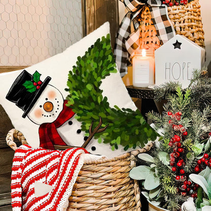 Mevers Christmas Pillow Covers 18x18 Set of 4, Farmhouse Christmas Decorations Snowman Wreath Santa Claus Tree Merry Christmas Holly Jolly Winter Holiday Decor Throw Cushion Case for Home Couch 🍁 All In One Marketplace Canada