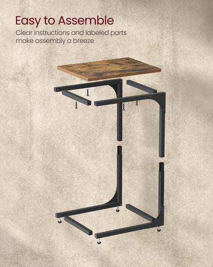 VASAGLE C-Shaped End Table, Small Side Table for Couch, Sofa Table with Metal Frame for Living Room, Bedroom, Bedside, Rustic Brown and Black ULET350B01 - Available at All In One Marketplace Canada