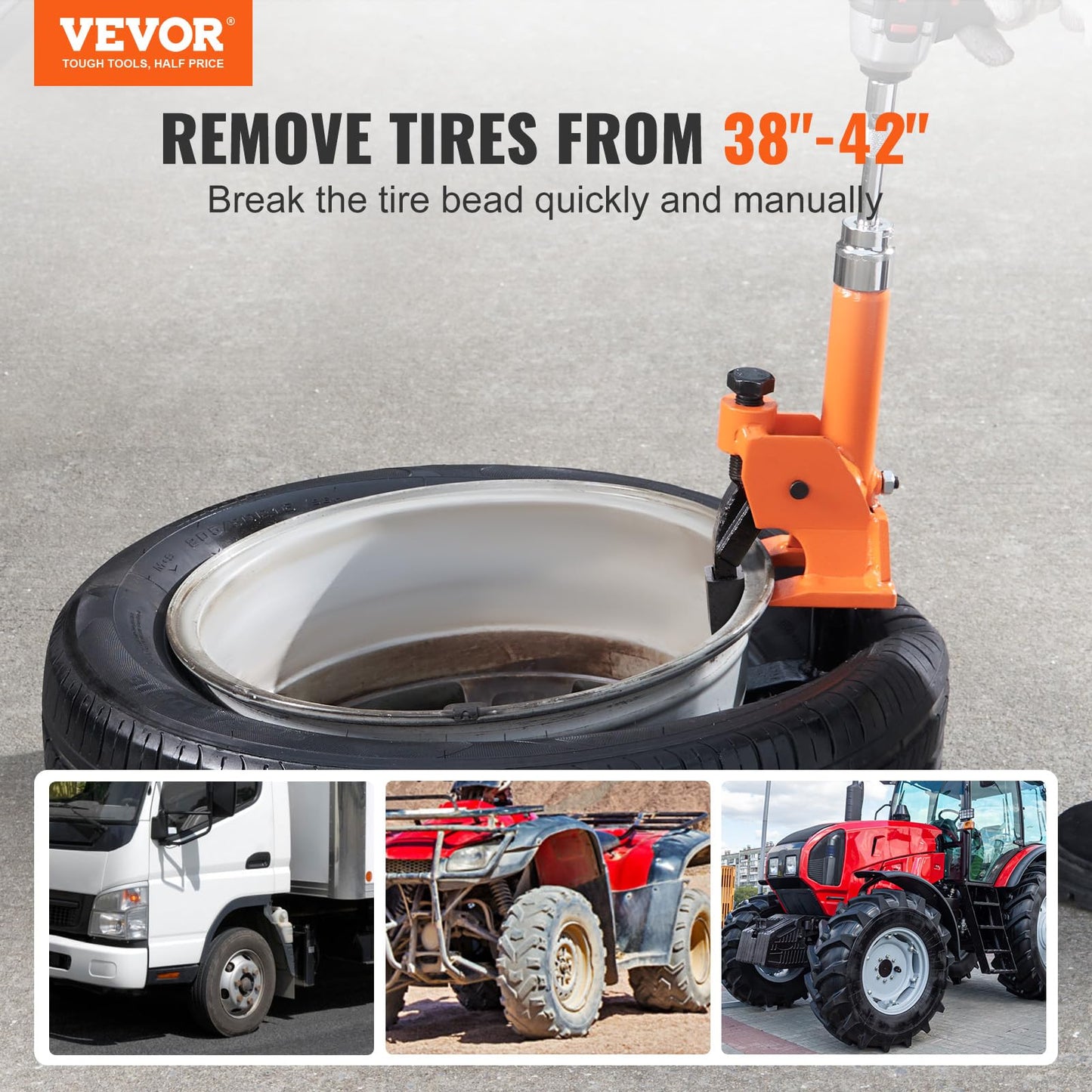 VEVOR Manual Tire Bead Breaker, 38"-42" Tires Changer Tool with Rubber Pad, Protect Aluminum Alloy Hubs, Easy-Operated Tire Repair Tool for ATVs/UTVs, Tractors, Trucks, Cars, Heavy Duty Tires VEVOR