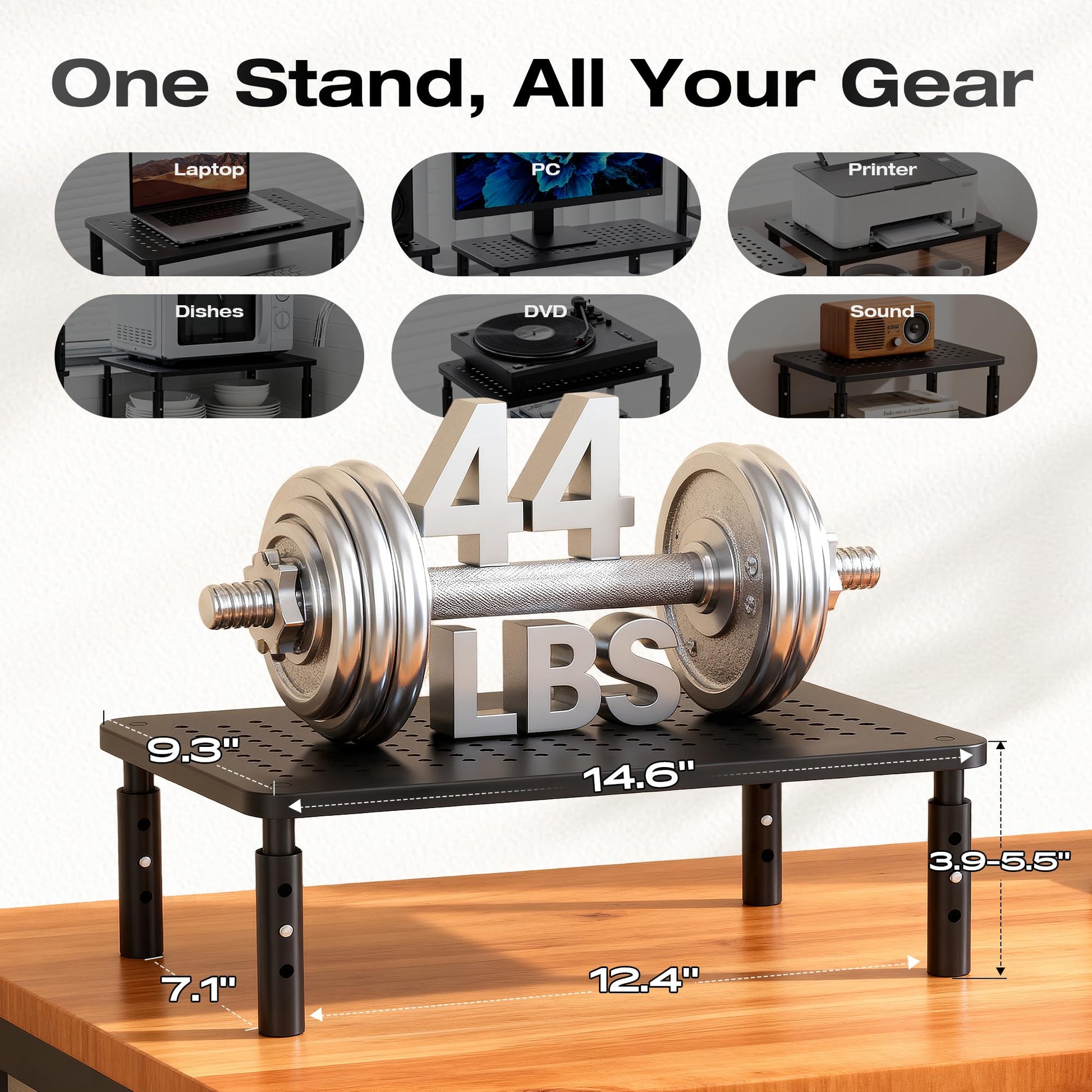 Canyora Computer Monitor Stand Riser for Desk, 3 Height Adjustable PC Laptop TV Desktop Monitor Stand Shelf, Metal Short Printer Table, Stand Riser for Desk, Office Desk Organizers and Accessories