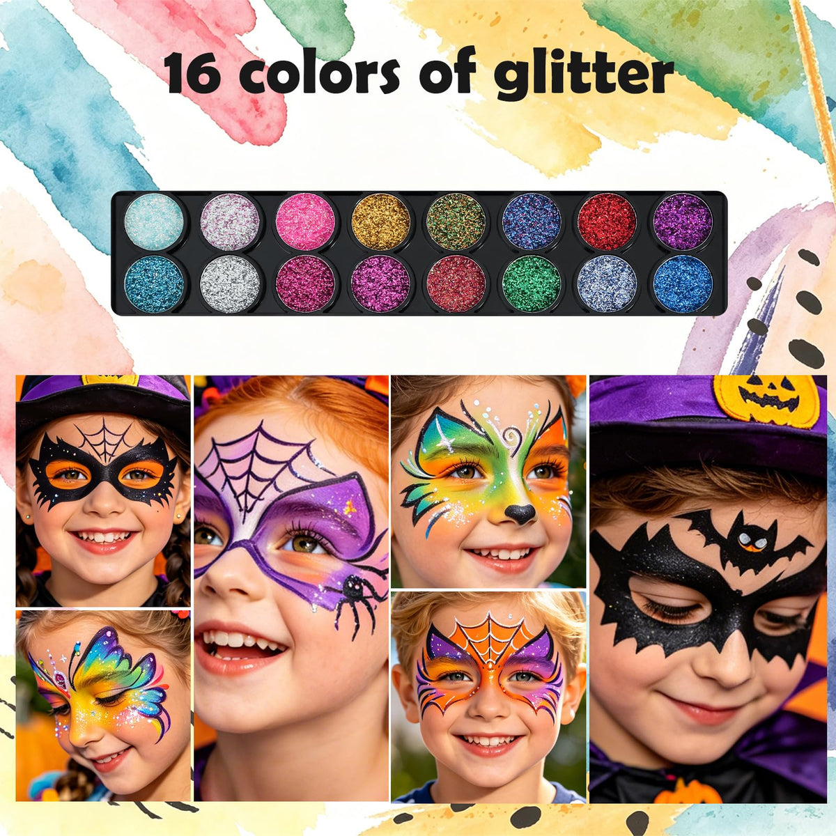 42 Colors Face Painting Kit for Kids，Professional Face Paint Makeup Kit Non-Toxic Water Activated Facepaint Palette with Brush, Stencil, Sponge, Gem, for Party Halloween Christmas 🍁 All In One Marketplace Canada