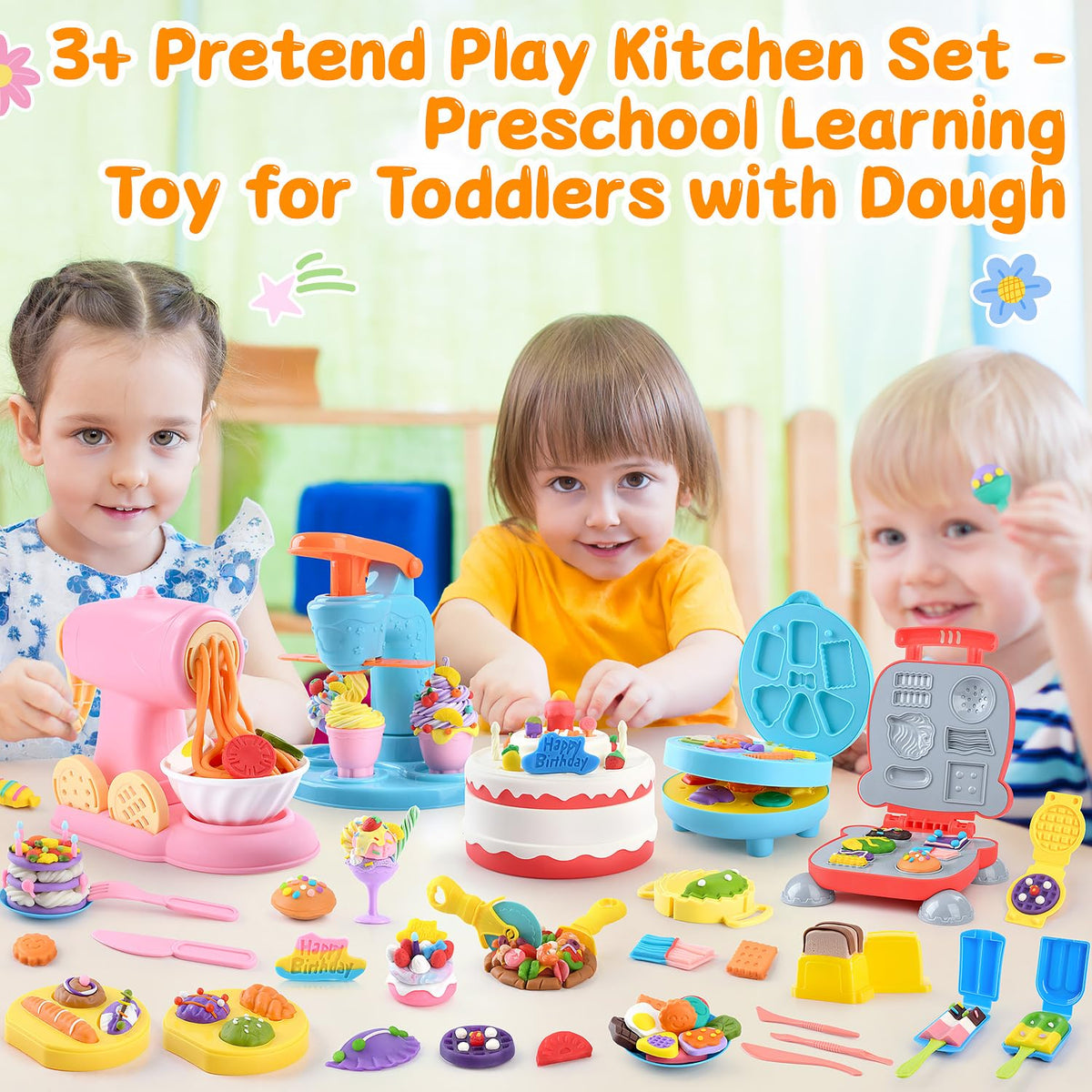 5-in-1 Color Dough Sets for Kids Ages 3+ DIY Food Maker Toys Set with 24 Dough, Arts and Crafts Kit for Pretend Play Ice Cream/Cake/Noodle/Hamburger/Pizza/Baking Set Toys Machines 🍁 All In One Marketplace Canada