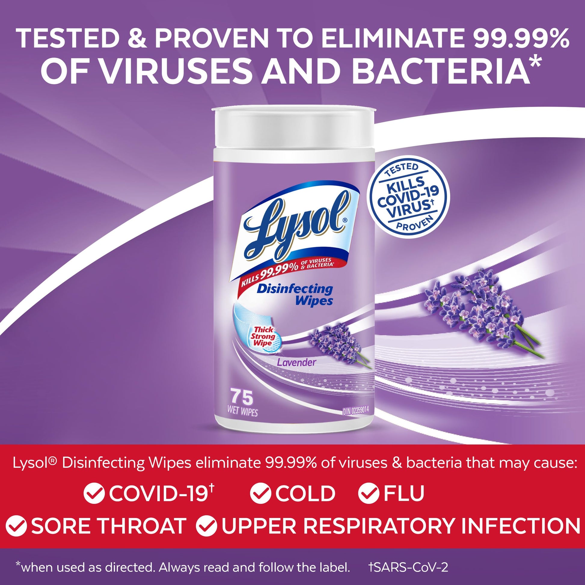 Lysol Disinfecting Wipes, Thick Cleaning Wipes with Micro Pocket Pattern for Home & Electronics, Eliminates Germs on 100+ Surfaces, Removes Allergens, Lavender Scent, 6 x 75 Count (450 Total Wipes)