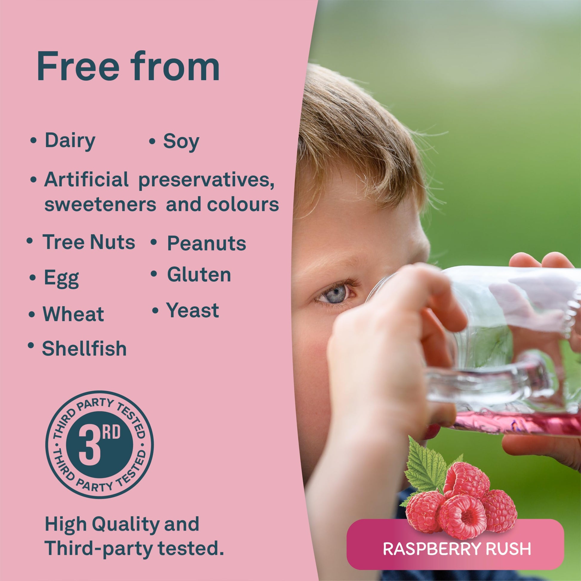 Organika Kids Electrolytes Powder Sticks - Sugar-Free Hydration + Immune support with 100% of daily Vitamin C, Minerals and Prebiotic Fibre | Raspberry Rush Flavour - 3.5g x 20 sachets - Available at All In One Marketplace Canada