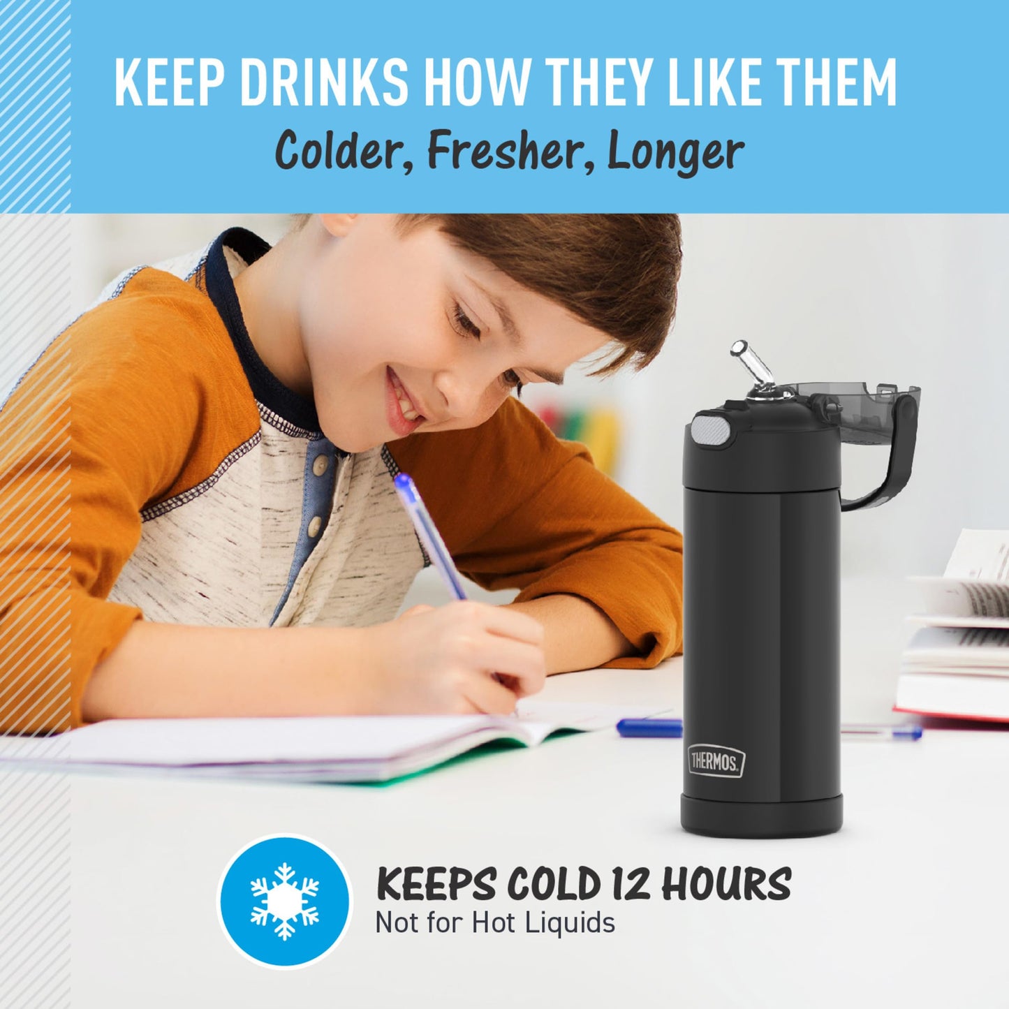 THERMOS FUNTAINER Water Bottle with Straw, 14oz, Black