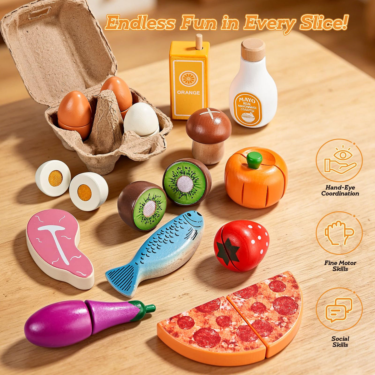 LAUGIGLE Wooden Play Food, Montessori Toy Food with Pizza Toy, Easter Eggs 🍁 All In One Marketplace Canada
