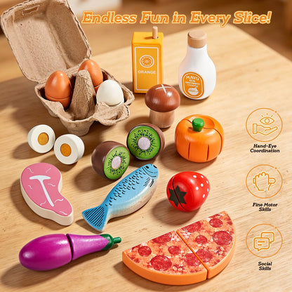 LAUGIGLE Wooden Play Food, Montessori Toy Food with Pizza Toy, Easter Eggs 🍁 All In One Marketplace Canada