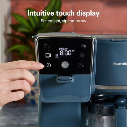 Hamilton Beach 2-Way Programmable Iced/Hot Coffee Maker, Single-Serve and 12 Cup Glass Carafe, LED Screen, Kitchen Makeover Blue, 47502J