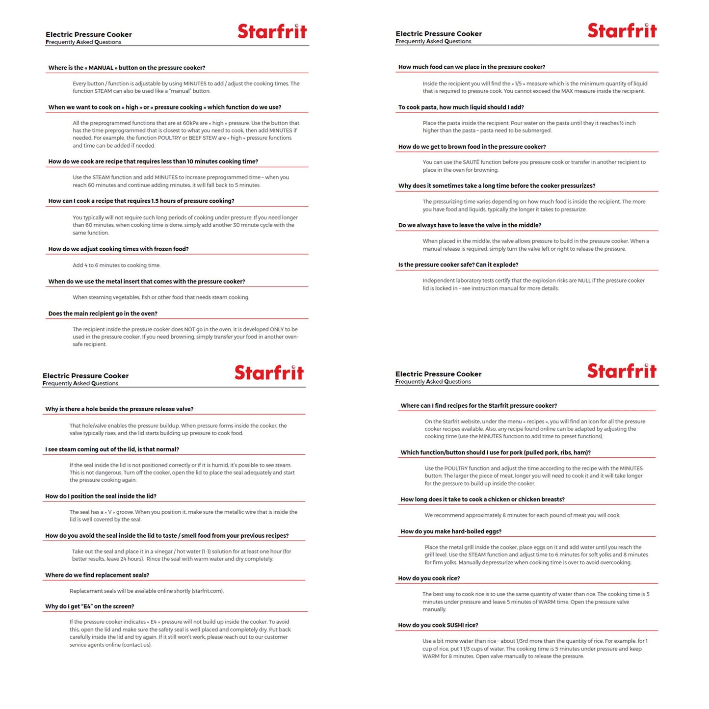 Starfrit Electric Pressure Cooker - 8L Capacity - Steam Tray, Measuring Cup & Spatula - 11 Preset Cooking Functions Starfrit