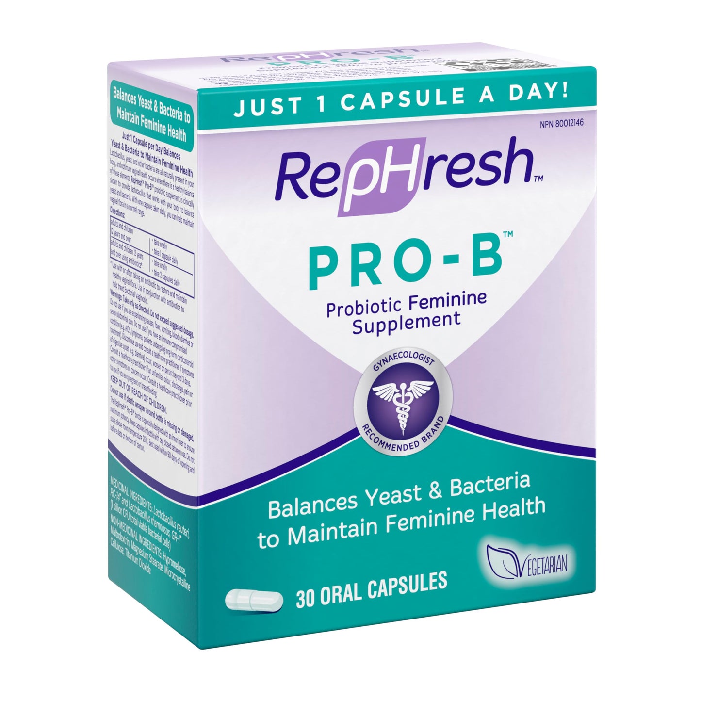RepHresh Pro-B Probiotic Feminine Supplement, Balances Yeast and Bacteria, Womens Probiotic, Restore Healthy, Vaginal Flora with L. rhamnosus GR-1 & RC-14, 30 Oral Capsules - Available at All In One Marketplace Canada