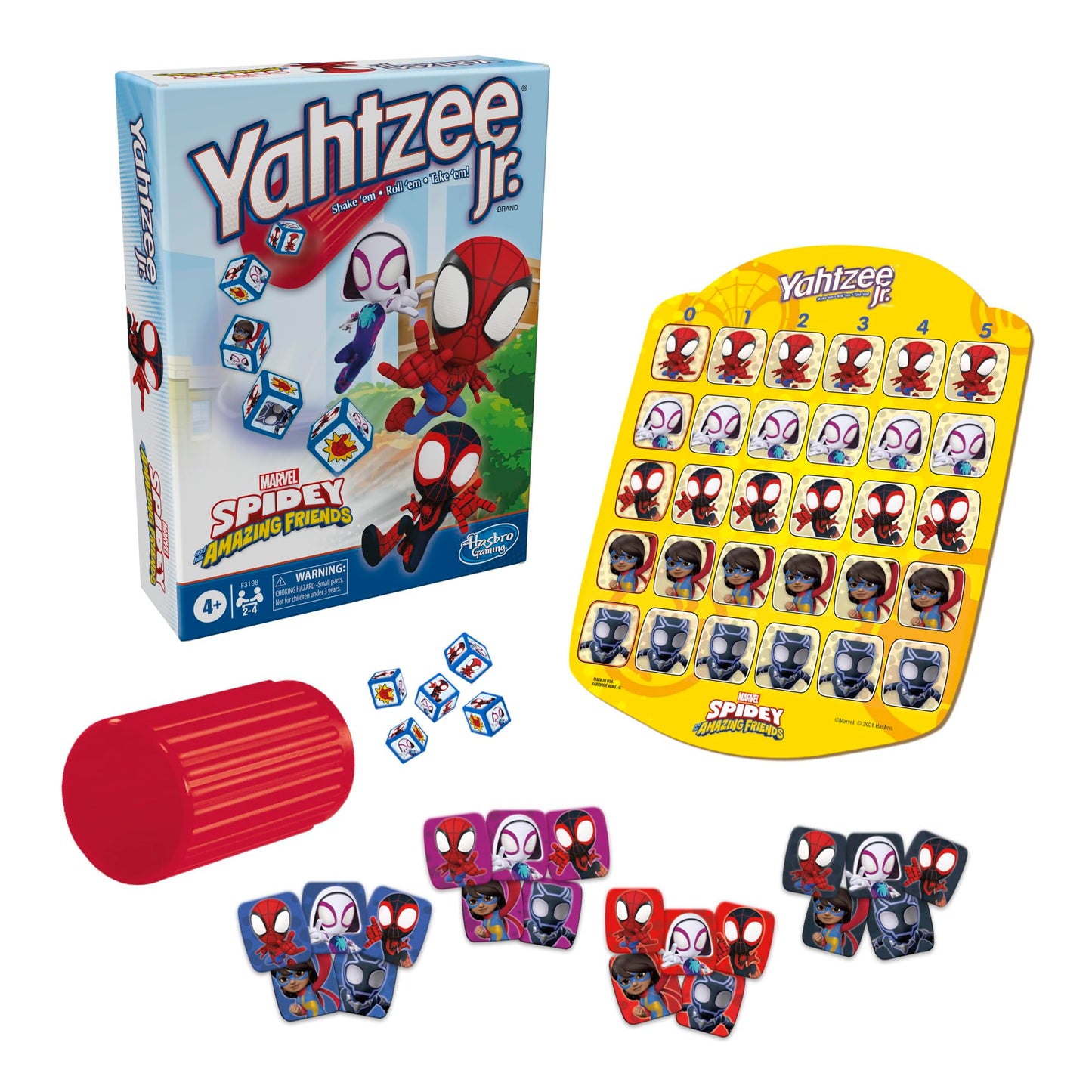 Hasbro Yahtzee Jr.: Marvel Spidey and His Amazing Friends Edition Board Game for Kids Ages 4 and Up, Counting and Matching Game for Preschoolers, English Hasbro Gaming