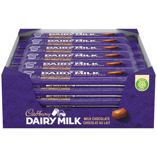Cadbury Dairy Milk Chocolate Bars - Pack of 24 (38g each, 912g total) - Canadian Made
