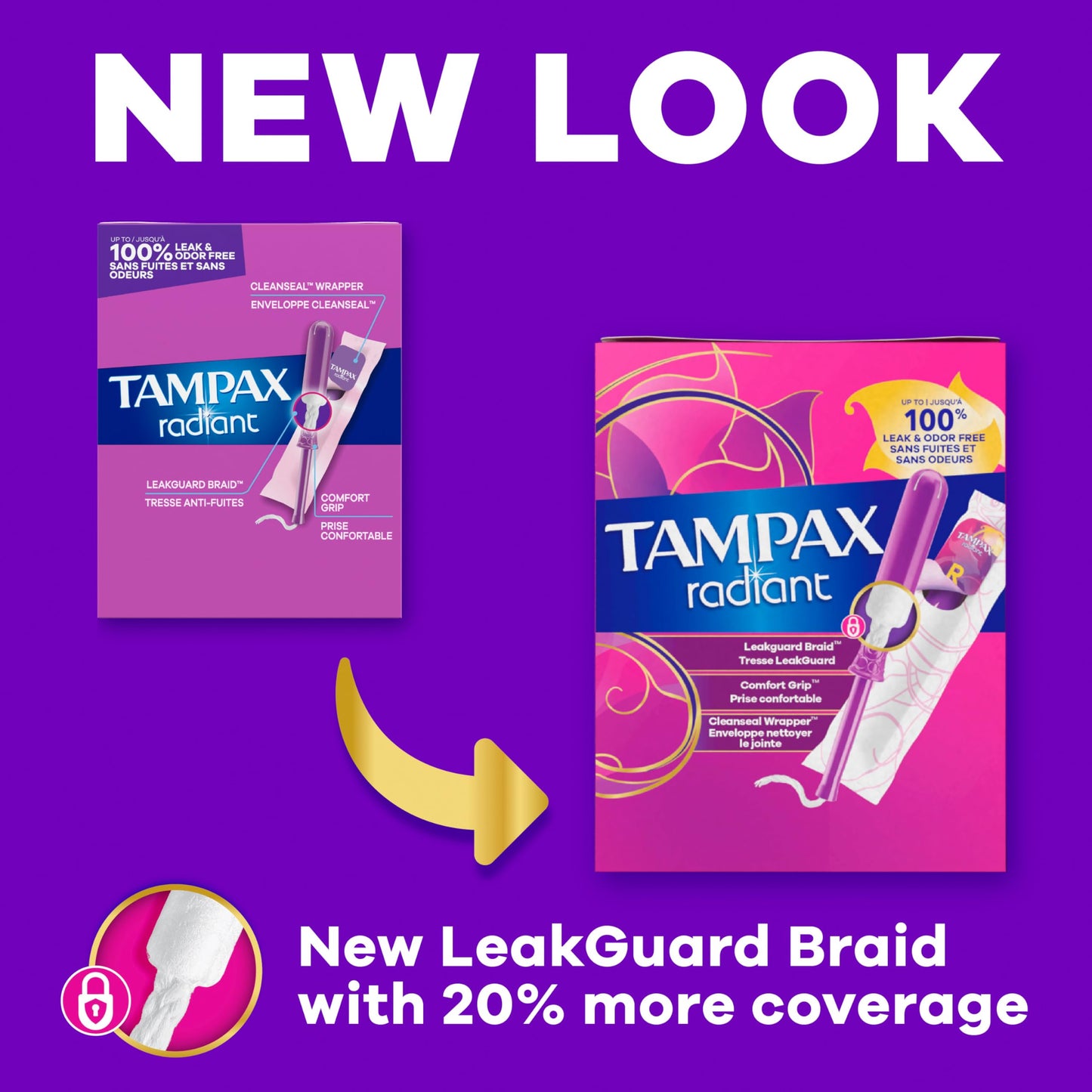 Tampax Radiant Tampons Multipack, with LeakGuard Braid, Regular/Super Absorbency, Unscented, 84 Count 🍁 All In One Marketplace Canada