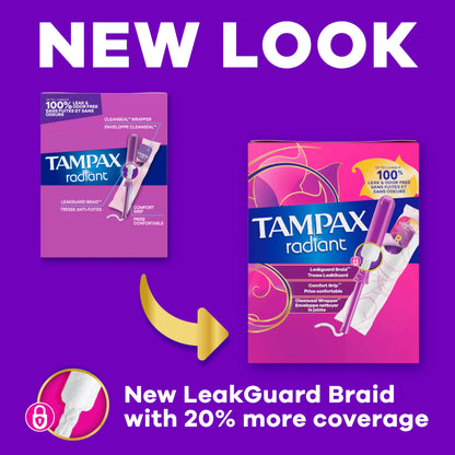 Tampax Radiant Tampons Multipack, with LeakGuard Braid, Regular/Super Absorbency, Unscented, 84 Count 🍁 All In One Marketplace Canada