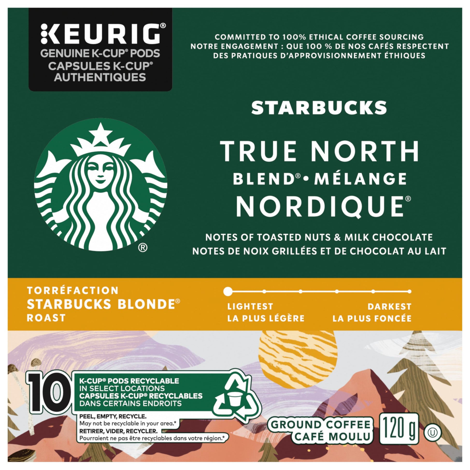 Starbucks True North Blonde Light Roast Coffee K-Cup Pods - 60 Count (6 Boxes)