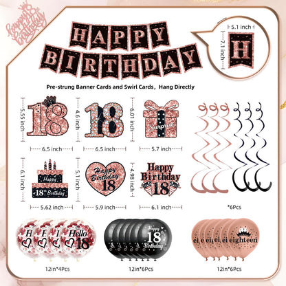 50Pcs 18th Birthday Decorations for Her, Rose Gold&Black Pre-Assembled Set. 🍁 All In One Marketplace Canada