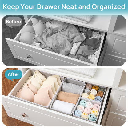 Vtopmart 12Pack Drawer Organizer for Clothes, Underwear Organizer Bins, Foldable Fabric Closet Storage Organization, Dresser Drawer Dividers for Baby Clothing, Bra, Socks, Ties, Scarf - Available at All In One Marketplace Canada
