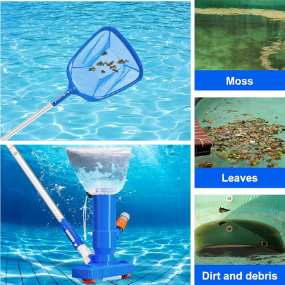 60" Portable Pool Vacuum Jet Underwater Cleaner and Leaf Skimmer Net (No Garden Hose Included), 4 Section Pole of Hand Held Portable Vacuum Pool Cleaner for Above Ground Pool Spa Pond Fountain Hot Tub
