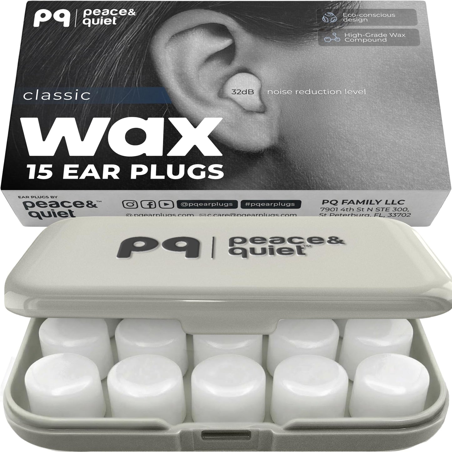 PQ Wax Ear Plugs for Sleep - 15 Silicone Wax Earplugs for Sleeping and Swimming, Gel Ear Plugs for Noise Cancelling & Ear Protection, Sleeping Earplugs with Sound Blocking Level of 32 Db (15 Pillows) - Available at All In One Marketplace Canada