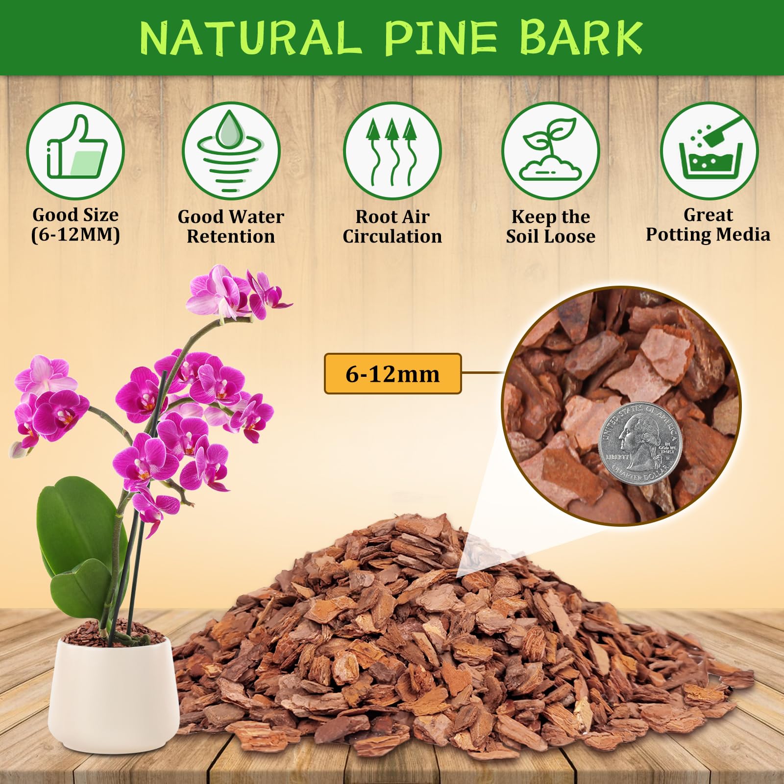 Legigo 2 litres Organic Orchid Potting Bark- All Natural Orchid Bark Potting Mix Pine Bark Wood Chips for Houseplant Mulch, Plants Root Development