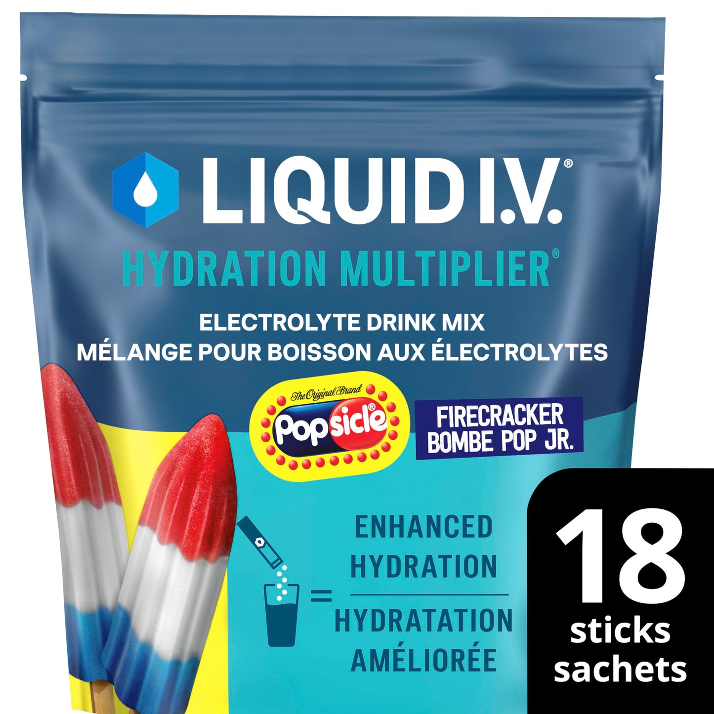 Liquid I.V. Hydration Multiplier Electrolyte Drink Mix - Enhanced Hydration Electrolyte Powder with Vitamins B3, B5, B6, B12 and C -18x On-the-go Sticks for Workout and Travel - Firecracker