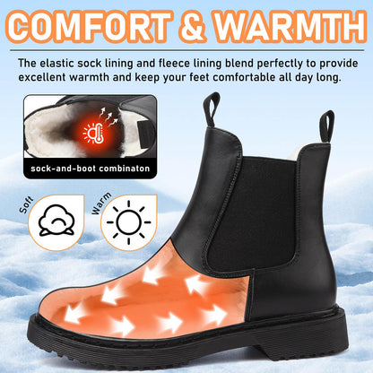 Women's Chelsea Ankle Boots Waterproof Warm Fur Lined Winter Boots Fashion Slip-On Chunky Heel Casual Elastic Booties 🍁 All In One Marketplace Canada