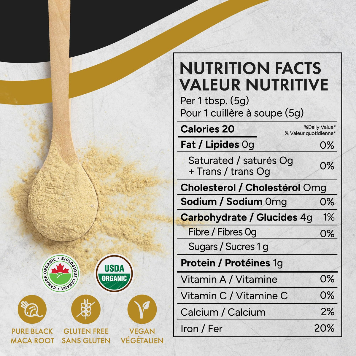 Rootalive Organic Black Maca Powder 454g (1lb) Gelatinized, Gluten Free