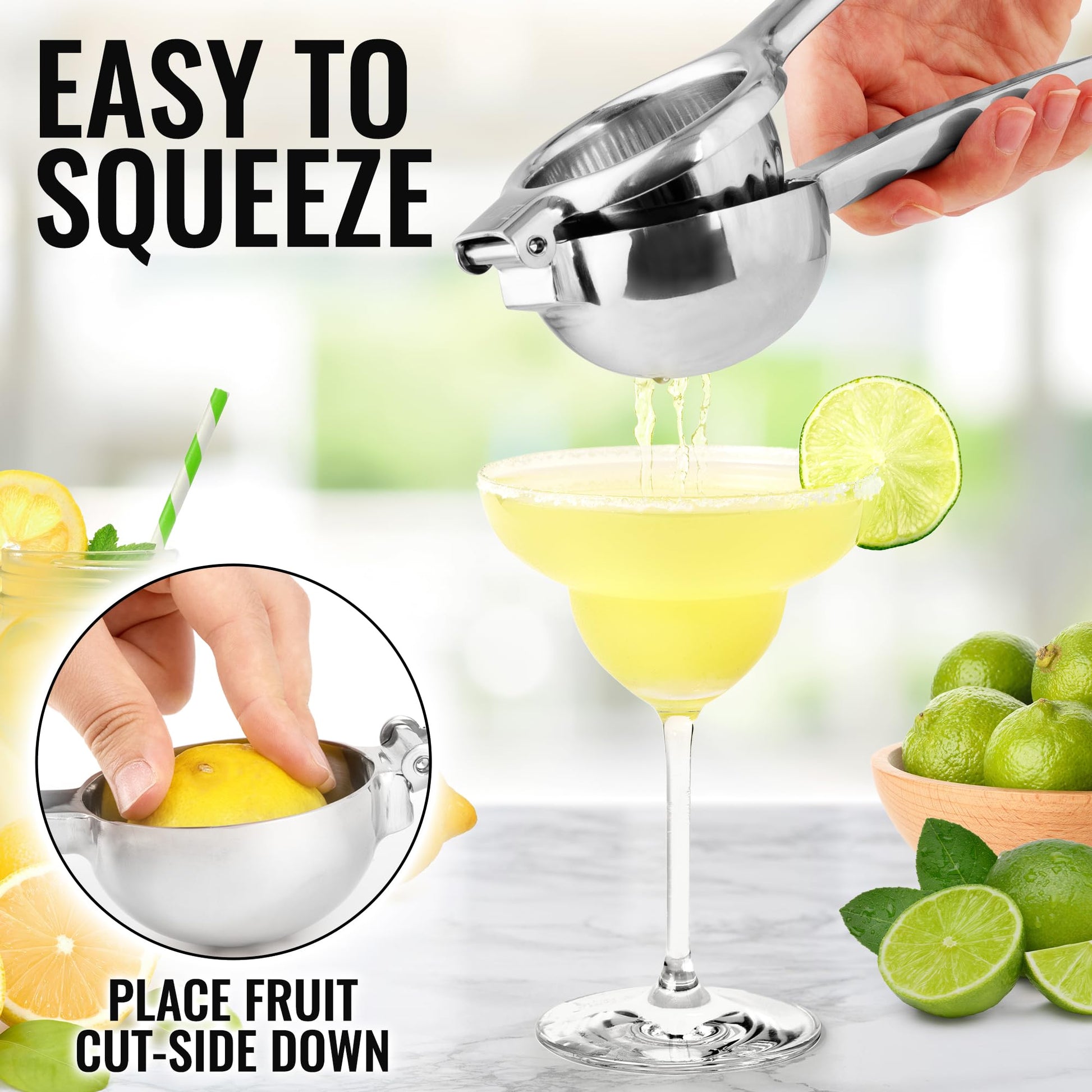 Zulay Large Lemon Squeezer Stainless Steel - Easy Squeeze Manual Heavy Duty Lemon Juicer Hand Press - Ergonomic Citrus Squeezer & Fruit Juicer for Small Oranges, Lemons, & Limes - Stainless Steel - Available at All In One Marketplace Canada