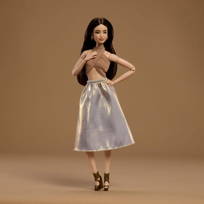 Mattel Barbie Basics Model Collector Fashion Doll 06 with Brunette Hair, Shimmery Golden Skirt & Halter, Universal-fit Fashions, Posable Body 🍁 All In One Marketplace Canada