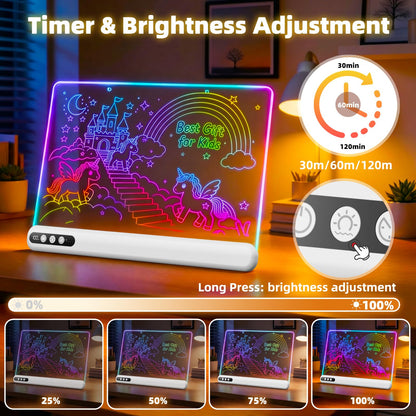 16'' LED Drawing Board for Kids, Rechargeable Led Note Board with 7 Colors, Light Up Drawing Tablet 7 Dynastic Modes Includes Adapter, Christmas Birthday Halloween Gifts for Girls & Boys Age 3+ White 🍁 All In One Marketplace Canada