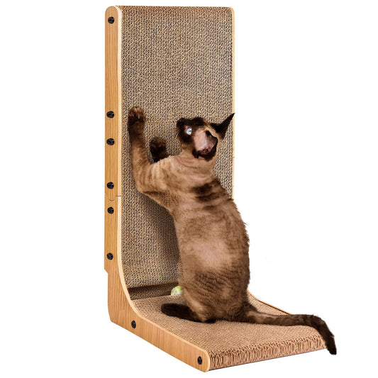 EHEYCIGA Cardboard Cat Scratcher for Indoor Cats, 68 CM L Shaped Vertical Cat Scratching Pad with Ball Cat Toy, Large Cat Scratcher Board