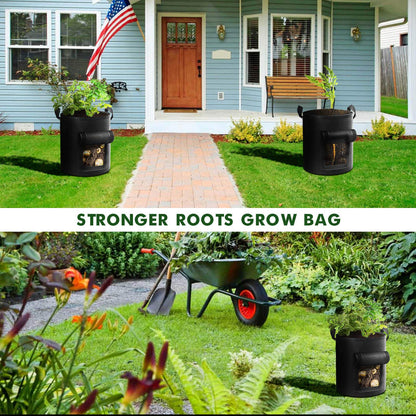 Cavisoo 5-Pack 10 Gallon Potato Grow Bags, Garden Planting Bag with Reinforced Handle, Thickened Nonwoven Fabric Pots for Tomato, Vegetable and Fruits - Available at All In One Marketplace Canada