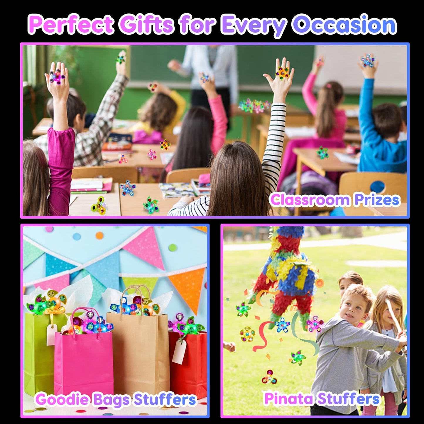 24PCS LED Light Up Fidget Spinner Rings Birthday Party Bag Fillers Glow Party Favors Bulk for Kids 4-8 8-12, Goodie Treat Bag Stuffers Pinata Fillers Carnival Prizes Classroom Treasure Box Toys - Available at All In One Marketplace Canada