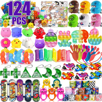 124 Pcs Party Favors for Kids, Goodie Bag Items, Loot Bag Fillers, Pinata Filler, Treasure Box Toys for kids Classroom Prizes, Treasure Chest, Easter Basket Egg Fillers Birthday Gifts