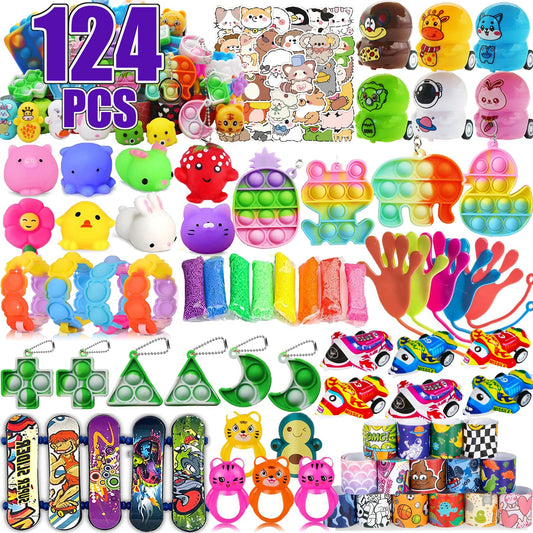 124 Pcs Party Favors for Kids, Goodie Bag Items, Loot Bag Fillers, Pinata Filler, Treasure Box Toys for kids Classroom Prizes, Treasure Chest, Easter Basket Egg Fillers Birthday Gifts