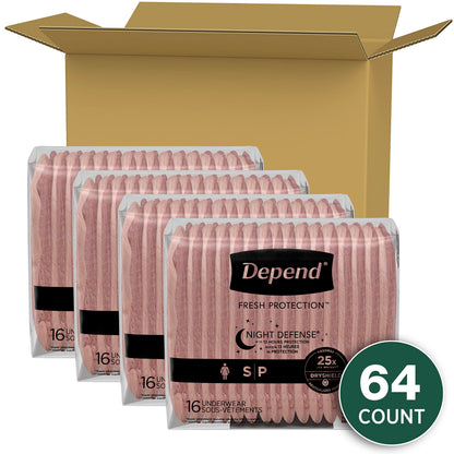 Depend Night Defense Adult Incontinence Underwear for Women, Disposable, Overnight, Small, Blush, 64 Count Depend