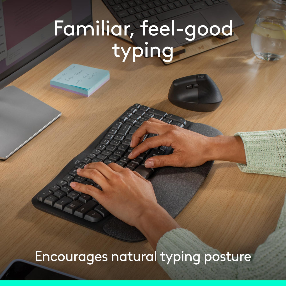 Logitech Wave Keys Ergonomic Wireless Keyboard with Palm Rest - Graphite