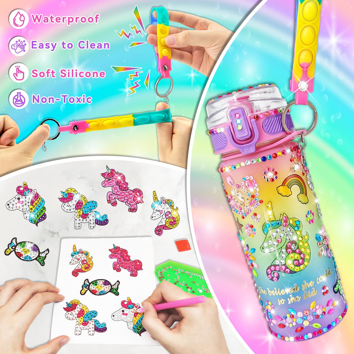 Decorate Your Own Water Bottle Craft Kit for Girls 5-12 Years Old - Unicorn Toys, Arts and Crafts Gift ideas for kids Birthday, Christmas 🍁 All In One Marketplace Canada