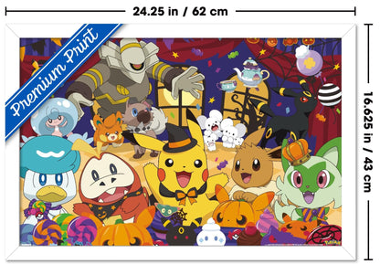 Pokémon: Halloween Party- Group Wall Poster, 22.4L" x 14.7W", White Framed Version