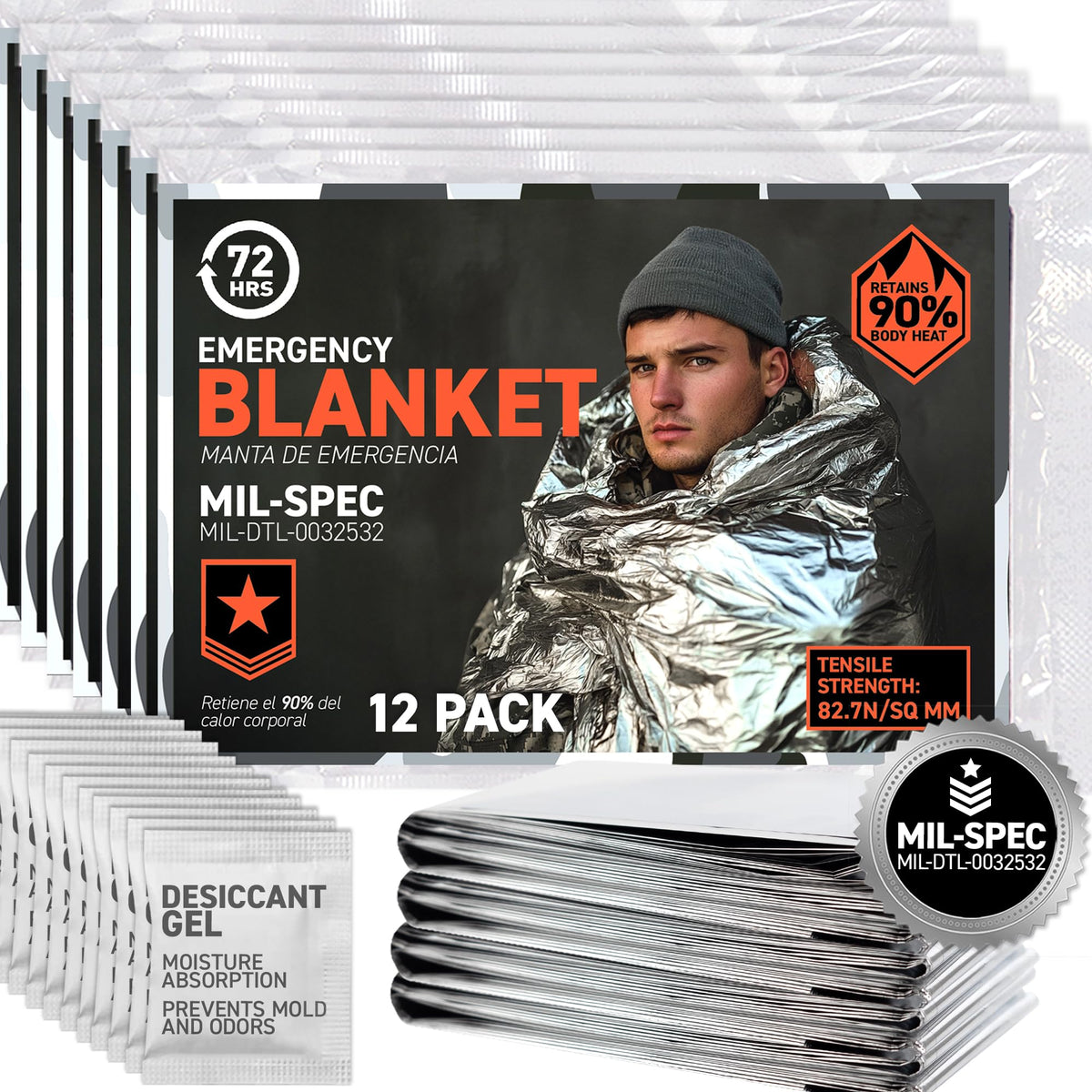 72HRS MIL-SPEC Emergency Thermal Mylar Blanket (137 × 224 cm, Pack of 12) 🍁 All In One Marketplace Canada